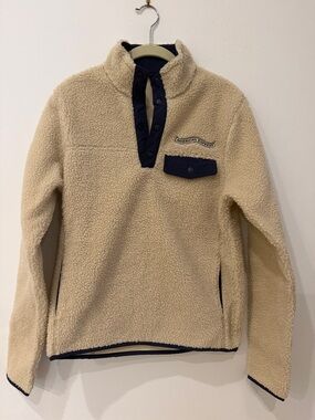 American Express Port Authority Cream Sherpa Pullover with Navy Accents
